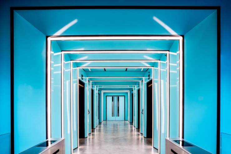 Blue hallway in Ilona rose house, Soho estates