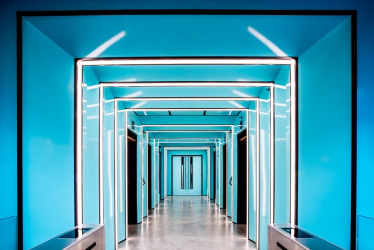 Blue hallway in Ilona rose house, Soho estates