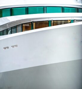 A superyacht in the docks of london