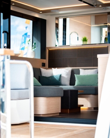 Superyacht interior Interior of a super yacht in bright sun light